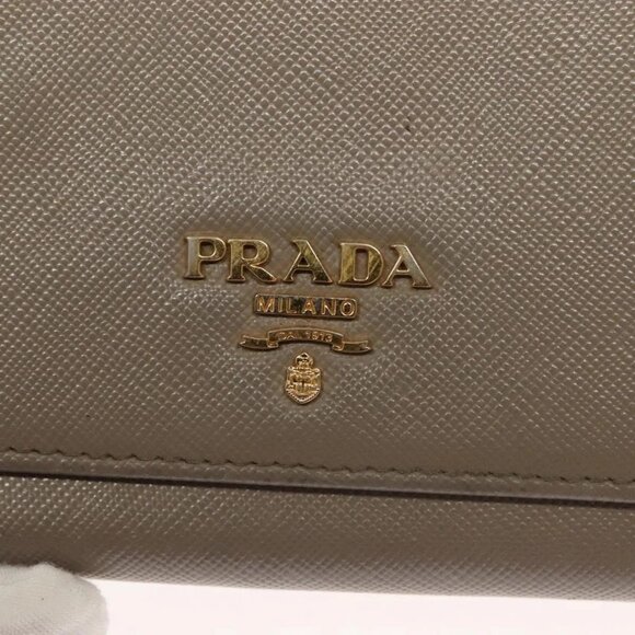 PRADA Shoulder Wallet Bag Safiano leather Beige Gold Auth 133393 - Picture 14 of 16